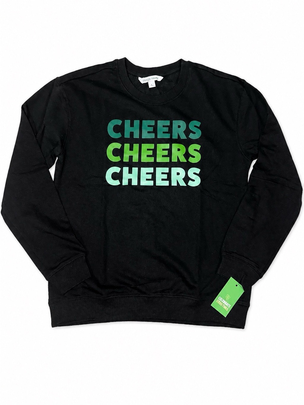 Black 'Cheers' Graphic Crewneck Sweatshirt - Green Gradient Print